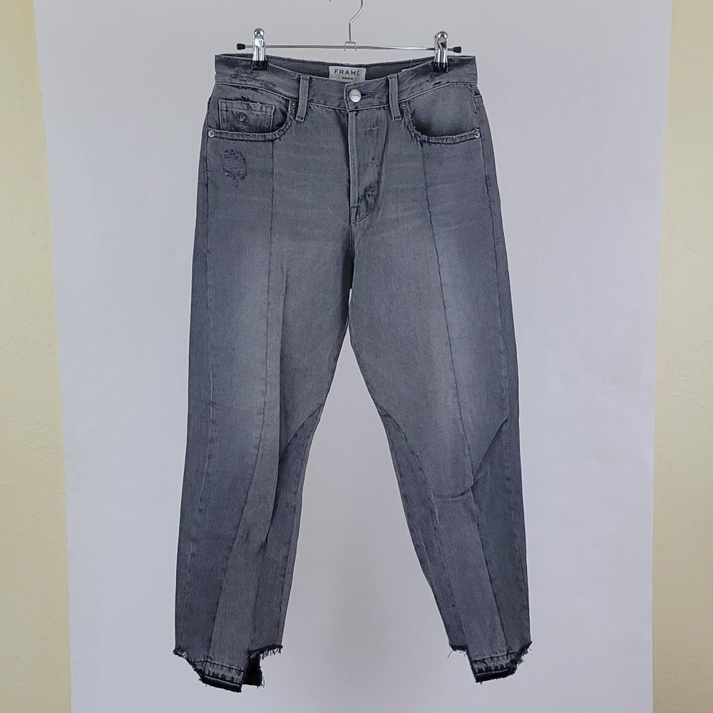 Frame Denim Nouveau Le Mix High Rise Cropped Raw Hem Ash Grey Distressed - Picture 5 of 16